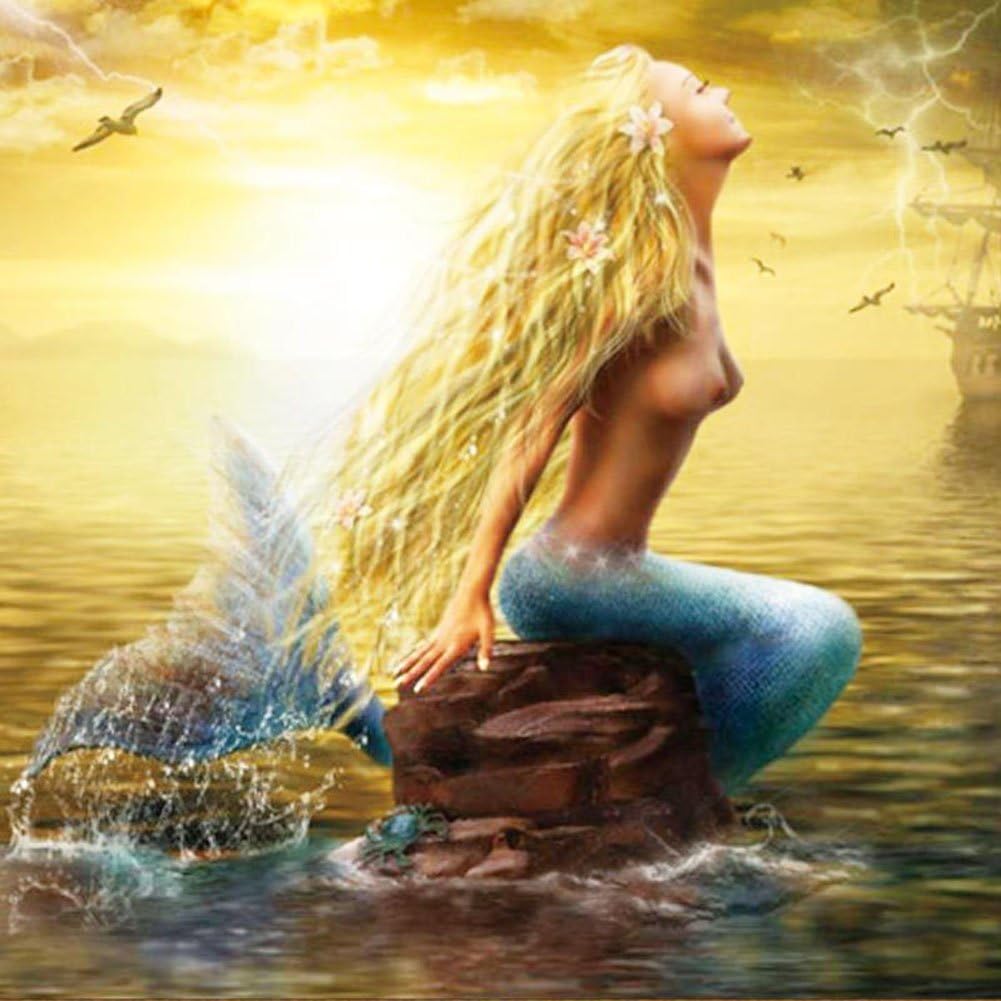 Printing DIY Diamond Painting Flower Full Area Square Resin Stick Paste Home Decor Wall Decorative Painting(Mermaid) (30x45cm/11.81*17.73inch)