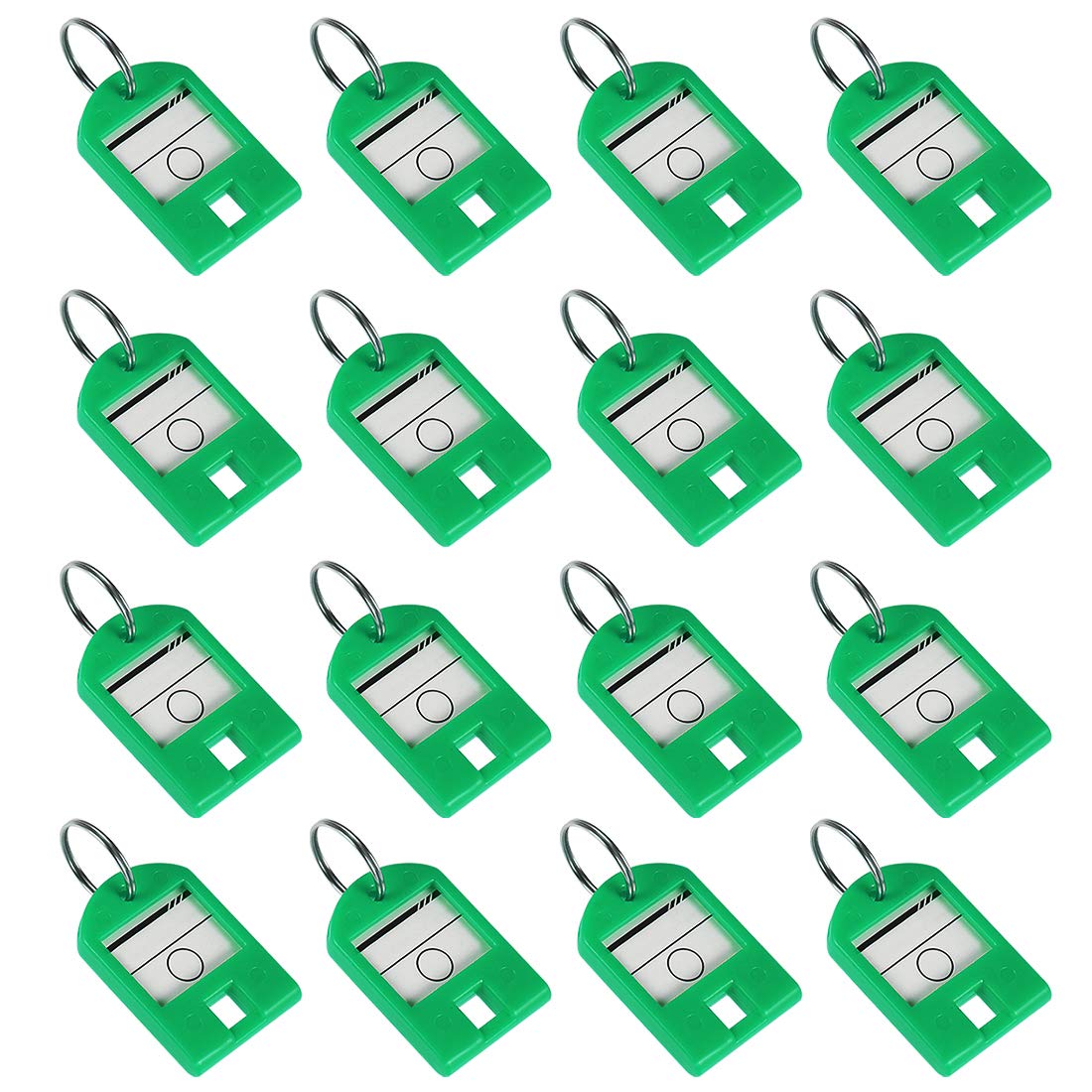 sourcing map Plastic Key Tags with Split Ring Keychain ID Luggage Label Window 40x27mm, Green 16Pcs