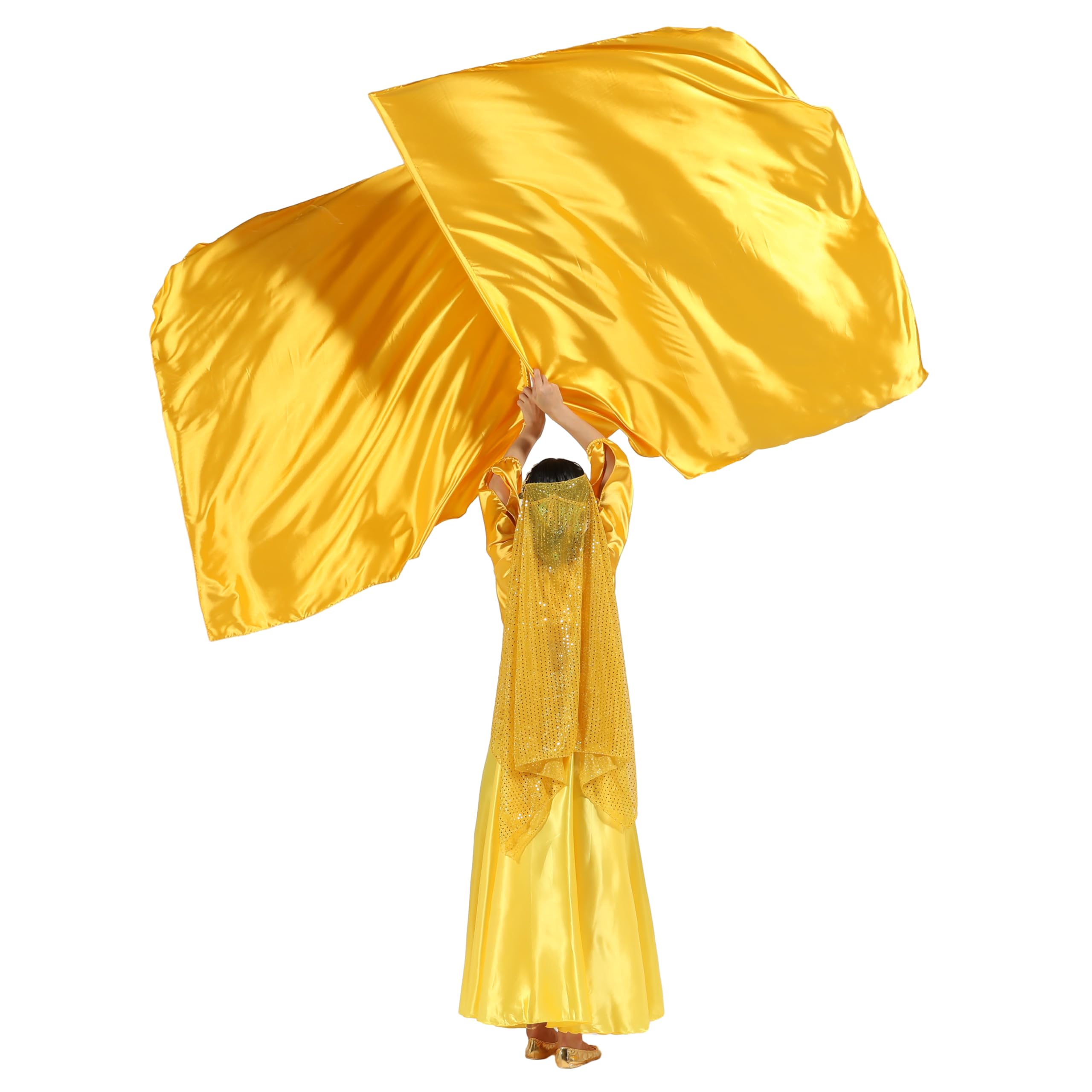 Baisdan 51'' * 45'' Satin Rectangle Worship Flags, Church Liturgical Praise Adoration Dance Banner with Scalable Rods 1 pairs（Gold）