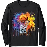 Basketball Colorful Drip for Player and Fan Graphic Long Sleeve T-Shirt
