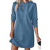 BLENCOT Womens Casual Pullover Sweatshirt Dress Crewneck Long Sleeve Trendy Fall Textured Solid Mini Dresses with Pockets