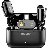 MAONO Wave T1 Mini Wireless Lavalier Microphone for iPhone 17 16 15 & Android with USB-C Plug, Noise Cancellation, AI Voice Filter, 30H Used with Charging Case for Video Recording Vlogging Podcast