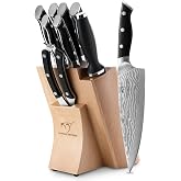 NANFANG BROTHERS 9-Piece VG10 Damascus Knife Set, ABS Handle | Includes Wooden Block, Shears, and Honing Rod. Professional 67-Layer VG10 Steel Blades with 60&plusmn;2 HRC.