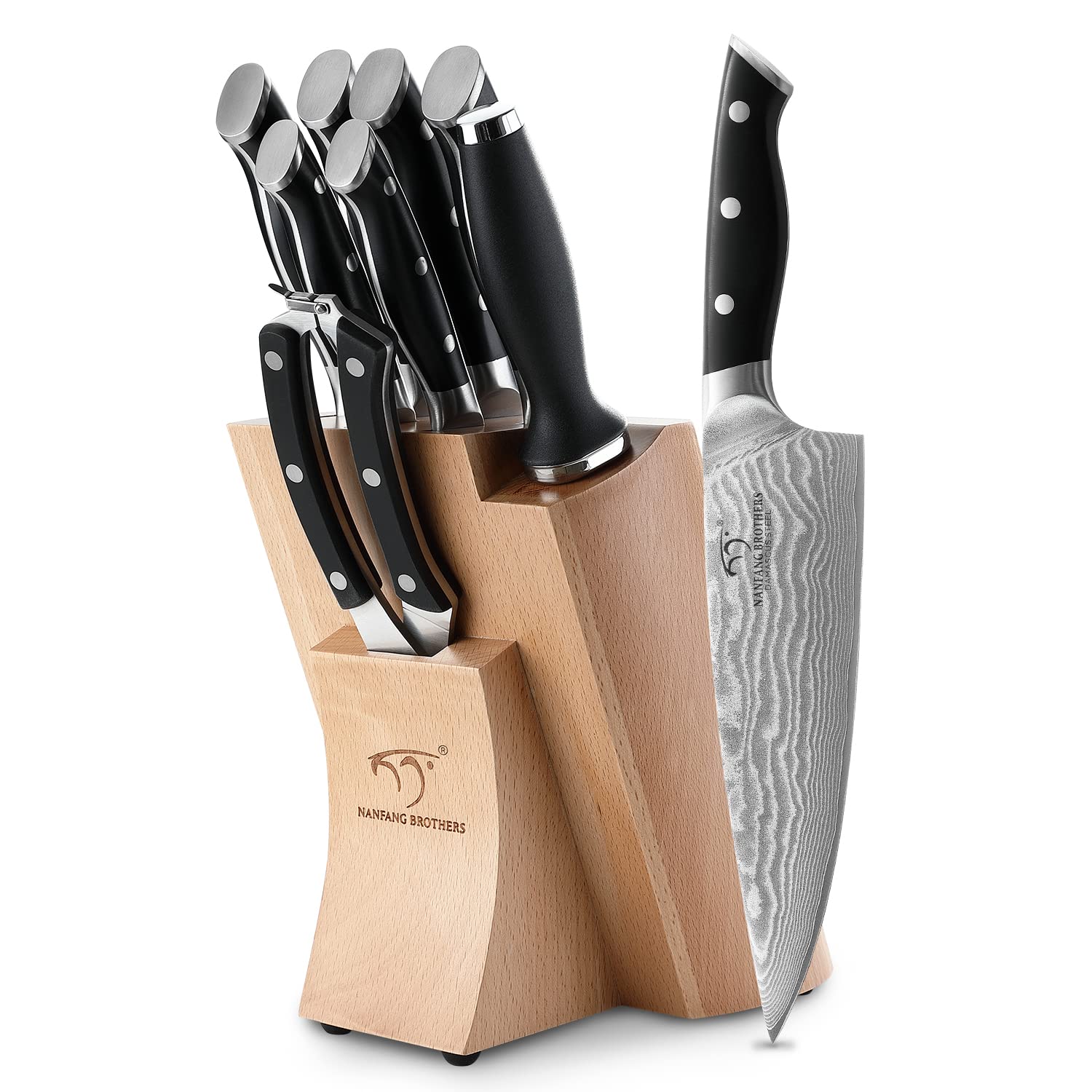 Photo 1 of NANFANG BROTHERS Knife Sets, 9 Pieces Damascus Kitchen Knife Set with Block, ABS Ergonomic Handle for Chef Knife Set, Knife Sharpener and Kitchen Shears, Knife Block Set