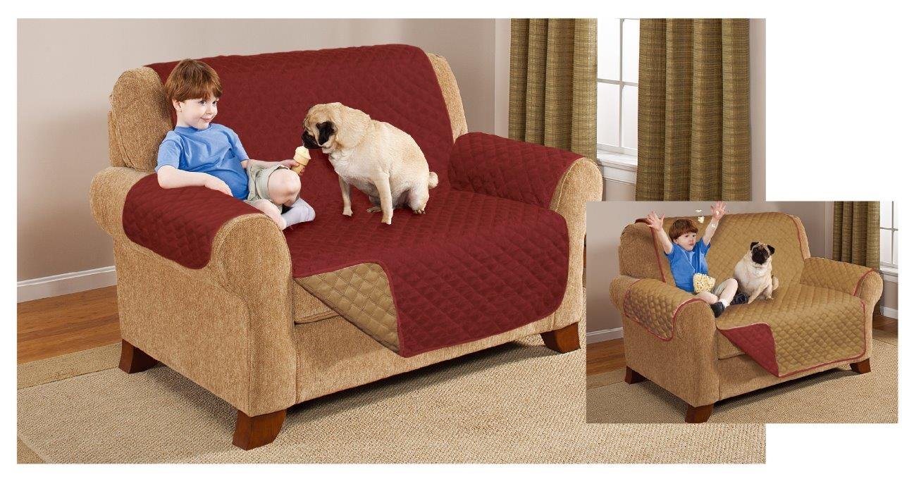 Gaveno Cavailia Anti-Slip Quilted Sofa Cover Reversible Protector, Polyester, Burgundy/Brown, 3 Seater