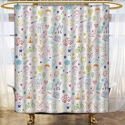 Lacencn Doodle Shower Curtains 3d Digital Printing Childlike