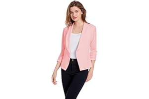SUNFAYNIS Women's Soft Stretchy Lightweight Cardigan Blazer One Button 3/4 Ruched Sleeve Business Casual Blazer Jackets