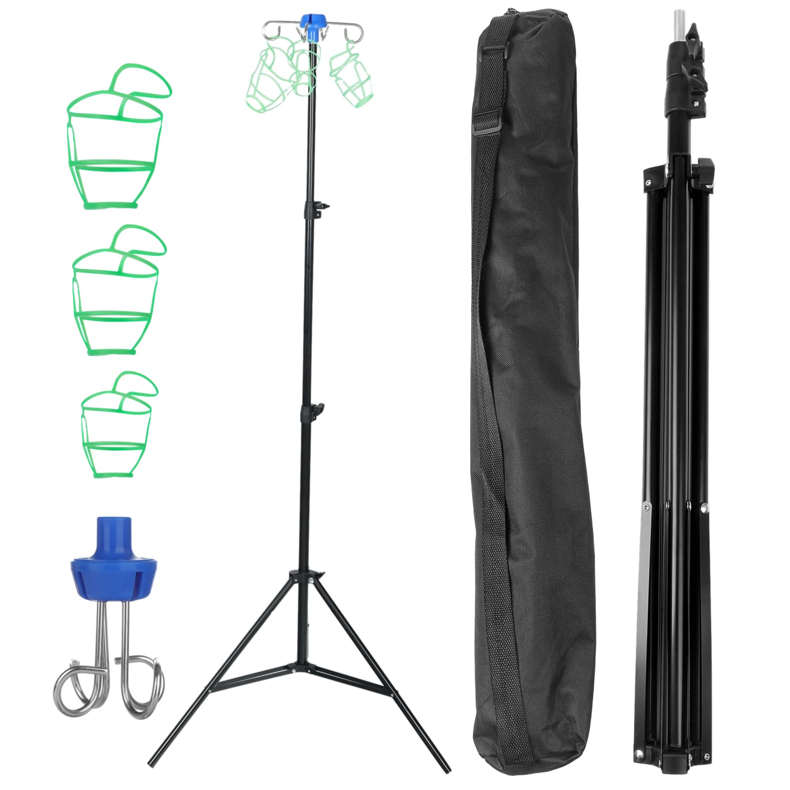 IV Pole Stand with 4 Hooks & 3 Net Bags, Retractable Intravenous Drip Bag Stand Collapsible Tripod, Portable Mobile Drip Bottle Stand for Home Care Hospitals Clinics with Storage Bag