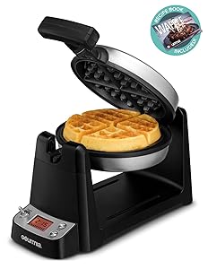 Gourmia GWM460 Stainless Steel Belgian Waffle Maker, Fast & Easy 180 Degree Flipping, Adjustable Temperature For Fluffy & Golden Waffles, Free Recipe Book Included (Deep)