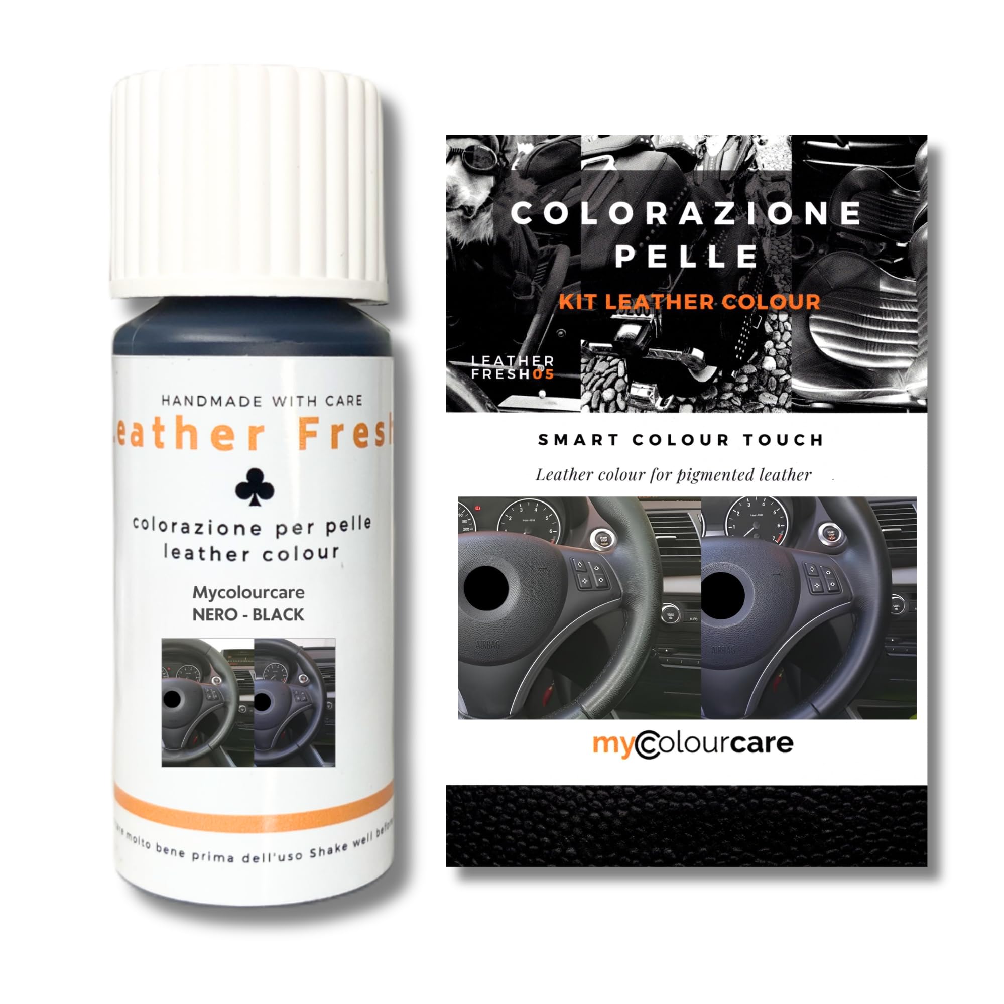 Mycolourcare Premium Steering Wheel Touch Up Kit Black Black Faux Leather Imitation Leather Paint Restores Steering Colour Easy Alternative Application to Steering Wheel Cover