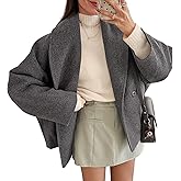 Yousify Womens Cropped Pea Coats Oversized Wool Blend Short Jackets Lapel Double Breasted Fall Winter Outerwear Outfits