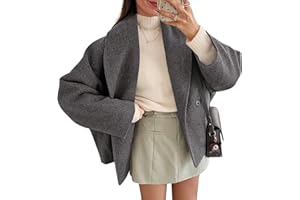 Yousify Womens Cropped Pea Coats Oversized Wool Blend Short Jackets Lapel Double Breasted Fall Winter Outerwear Outfits