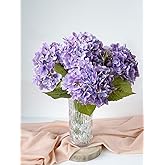 SUMTIPHUN 4 Pcs Purple Real Touch Hydrangeas Artifical Flowers 20'' Long Stem Flower for Home Decor Spring Table Centerpiece Party Kitchen Living Room Wedding Decor