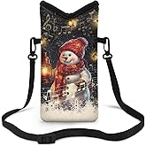 Sepetwhos Christmas Snowflake Snowman Print Universal Neoprene Cell Phone Pouch 4 x 8 inch Mobile Protection Case Bag with Crossbody Strap/Neck Lanyard