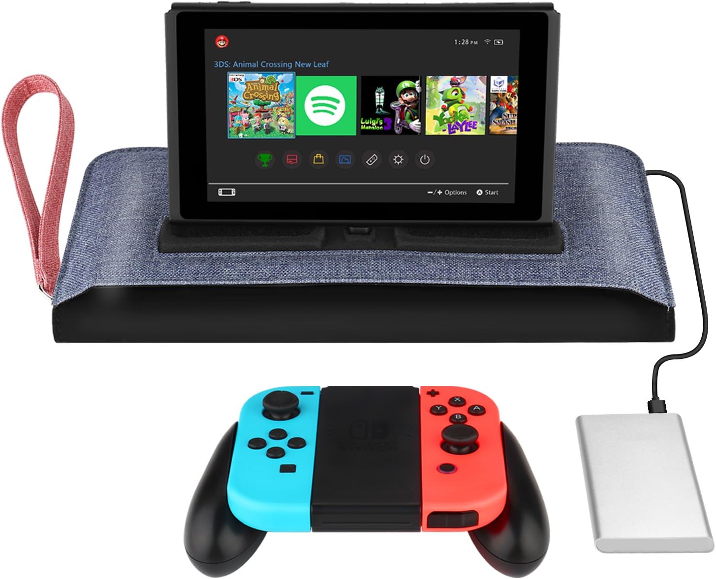 Simptech Carrying Case/Bag for Nintendo Switch,Design for Charge And Play Anywhere, Built-In Charging Dock, 7 Game Cards Pocket and Joy-Con Grip Holder, Exclusive L-shape Cable Included