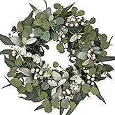 Idyllic Berries Eucalyptus Wreaths for Front Door, 20" Artificial Spring Summer Green Leaf Wreath for Farmhouse Wall Wedding Decor Window Front Porch Decor