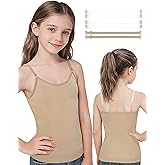 DANSHOW Girls Camisole Tank Top Elastic Sleeveless Dance Undershirts with Spaghetti Clear Straps and Silicone Cover