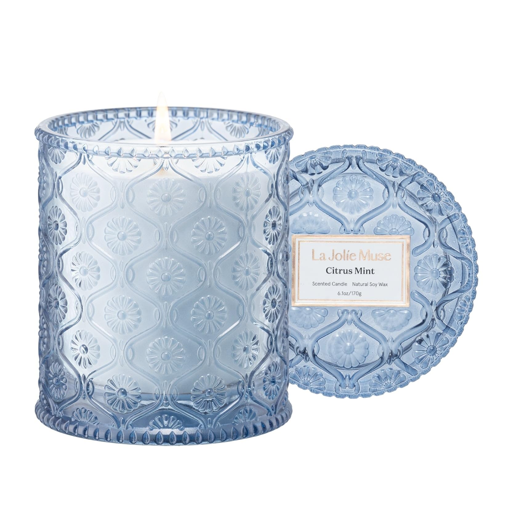 LA Jolie Muse Citrus Mint Scented Candle, Candles for Home Scented, Lemon Candle Gifts for Women & Men, 6 Oz 40 Hour Burn Time, Natural Soy Candle