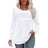OFEEFAN Long Sleeve Shirts for Women Fall Fashion 2025 Dressy Casual Blouses Trendy Pleated Tunic Tops for Leggings
