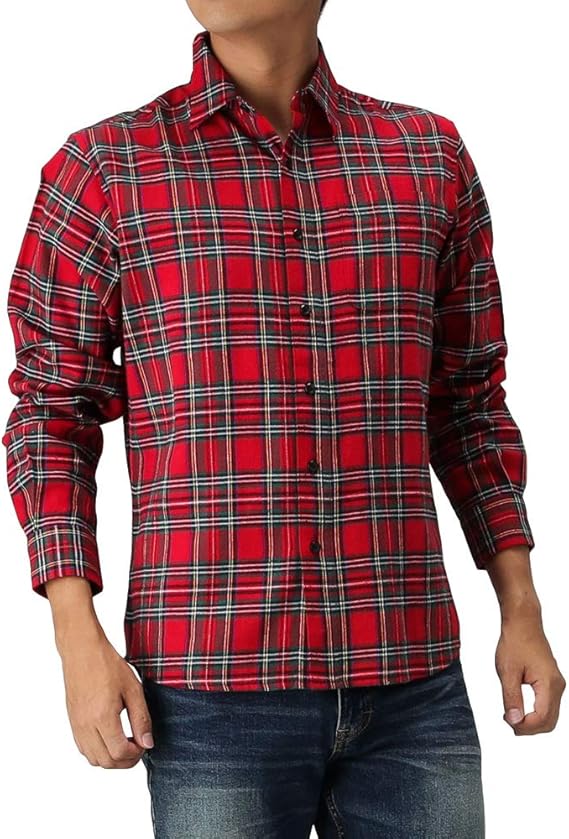 Amazon 長袖シャツ ネルシャツ メンズ フランネルシャツ チェック レギュラーシャツ チェックシャツ Ng195 Mf021 レッド M シャツ 通販