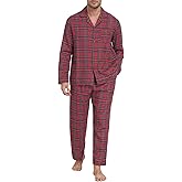 PrinStory Men's Flannel Pajamas Sets - Soft Cotton Classic Plaid Long Sleeve Pjs Sleepwear Lounge Set with Pockets