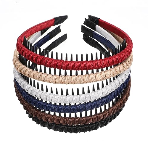 Trendy Non-Slip Headbands For Women 6 PCS Fashionable Hair Bands with Teeth Cloth Headbands Styling For Yoga Spa Parties Daily Comfortable Washing Face Headwear Adjustable Non-Slip Headpiece