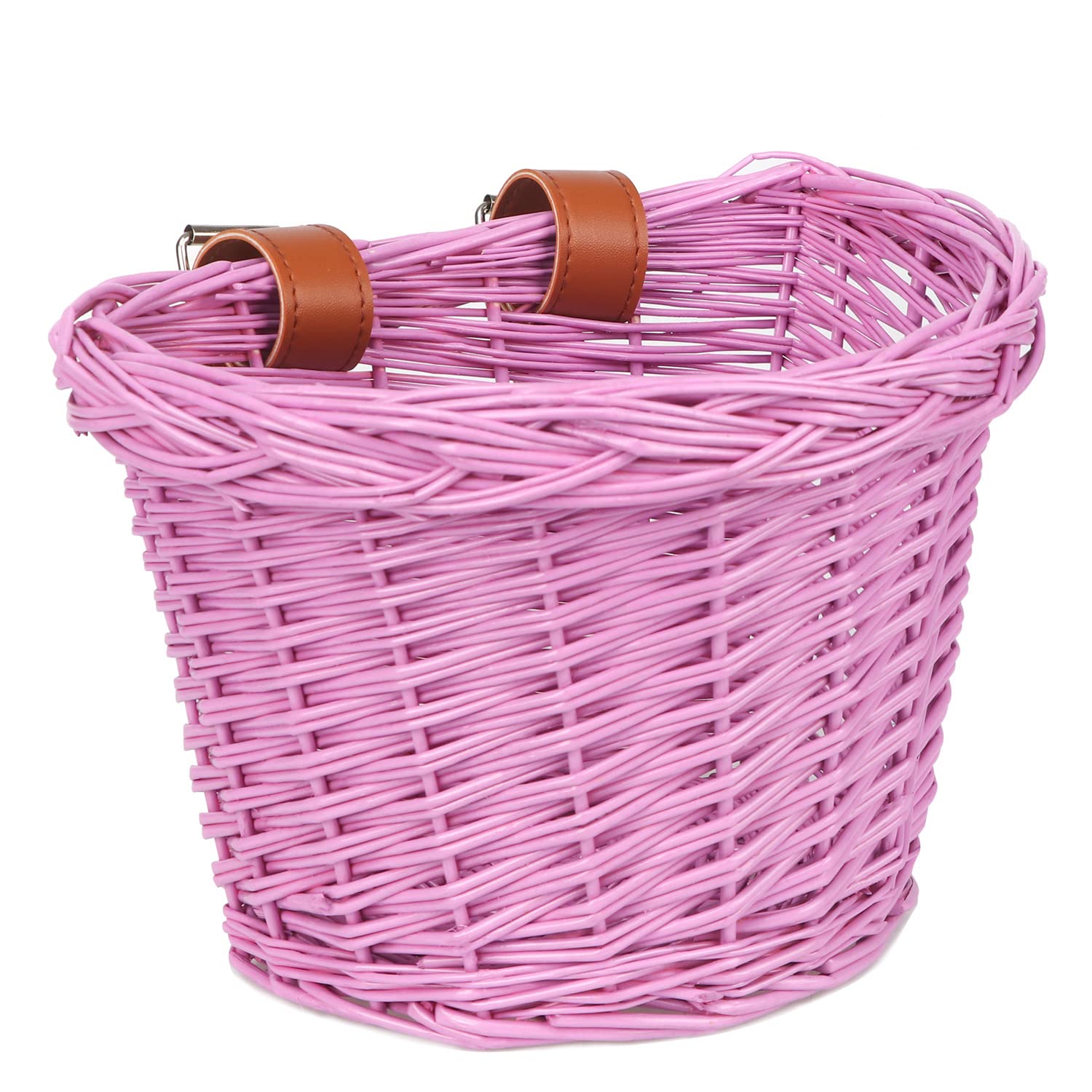 AVASTA Wicker Children's Bicycle Basket for Girls' Bikes, Scooters, Tricycles, Children's Bicycle Accessories, Comes with Leather Straps, Honey Yellow, Size XS, Purple