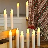 Lezonic Flameless Battery Operated Candlesticks Flickering, 12Pcs White LED Battery Christmas Window Candles, 6 Inch Short Taper Candles Hanging Halloween Floating by Touch, No Remote