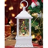 Christmas Tree Snow Globe Light up Lantern with 8 Songs, 10.8" White Rotating Electric Christmas Snow Globes for Kids Adults, 6H Timer & Dual Power, Snowglobes Christmas Decorations Indoor Gifts