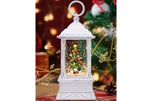 SINOFAYAR Christmas Tree Snow Globe Light up Lantern with 8 Songs, 10.8" White Rotating Electric Christmas Snow Globes for Kids Adults, 6H Timer & Dual Power, Snowglobes Christmas Decorations Indoor Gifts
