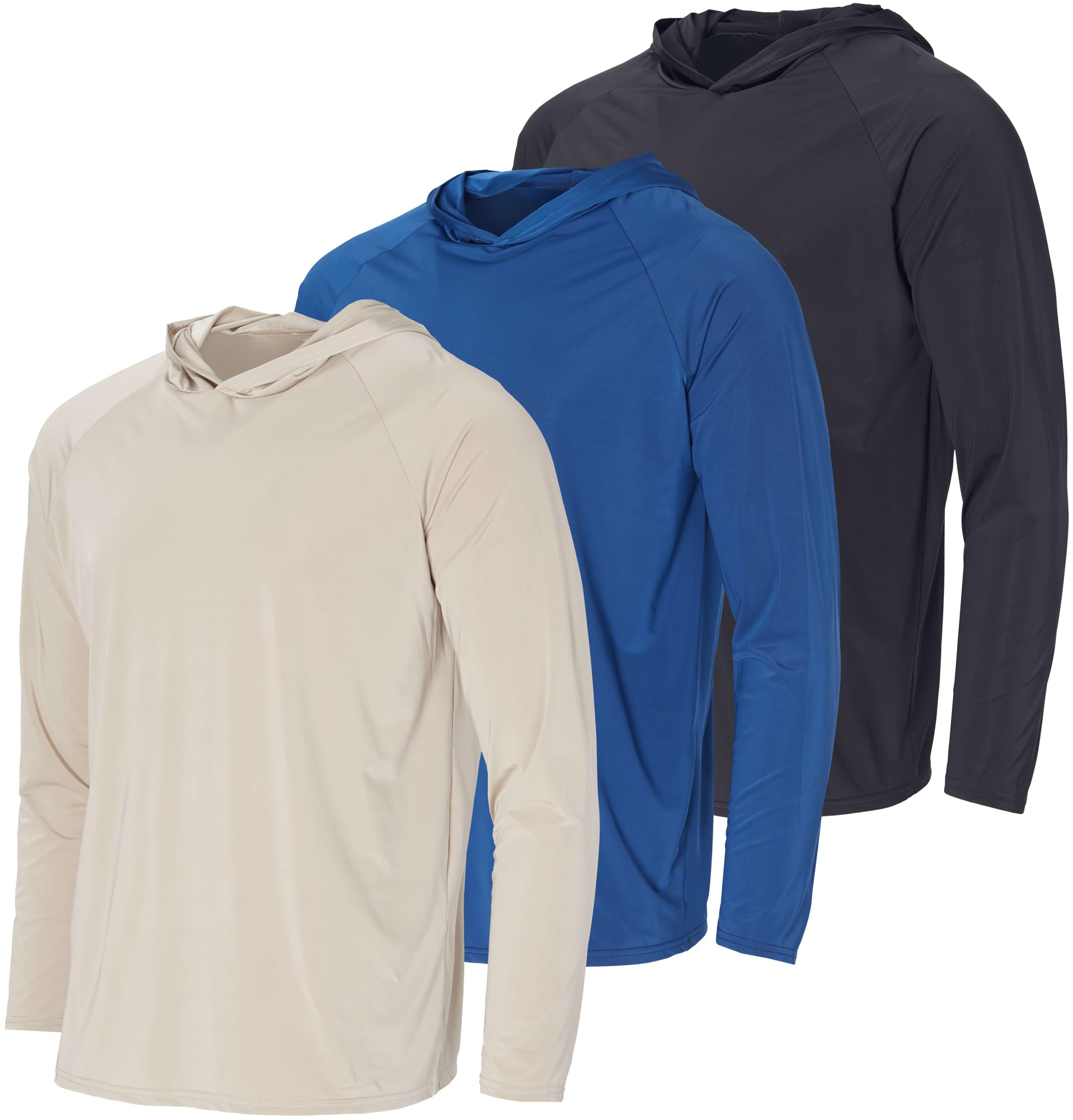 Photo 1 of Real Essentials 3 Pack: Men's UPF 50+ Sun Protection Lightweight Long Sleeve Hoodie Shirt Fishing (Available in Big & Tall)