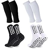 Barrlves 2 Set Grip Soccer Socks and Shin Guard Sleeves Non Slip Soccer Sleeve Socks for Men Women