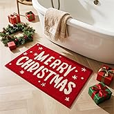 TYUU Christmas Bathroom Rugs, Extra Soft Absorbent Bath Rug Non Slip Washable Bathroom Mat Holiday Xmas Home Decor Indoor Bath Mat, Merry Christmas, 20