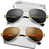AIEYEZO Classic Aviator Polarized Sunglasses for Men Women Spring Hinge Metal Frame UV400 Protection