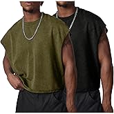 Wyeysyt 2 Pack Men's Crop T Shirts Dolman Sleeve Acid Wash Tank Tops Vintage Loose Pullover Tops