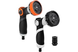 ROYWEL garden hose nozzle,spray nozzles for garden hose,9 Adjustable Watering Patterns, Thumb Control Design,for Watering Plants,Lawn& Garden,Cleaning,Showering Pets & Outdoor Fun（2 Pack）