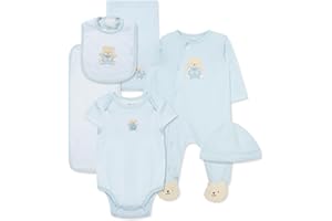 Little Me Baby Layette Gift Set - Footie and Cap, Onesie, 3-Piece Bib And Burp Set, Swaddling Blanket, Baby Shower Gifts