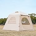 WaldZimmer Beige 5.8sq Inflatable Camping Tent with Hand Pump Easy Setup Outdoor Blow up Tent 2-3 Person Oxford 4 Season Glamping Air Tents Cabin House with Mesh Windows & Door No Stove Jack Included