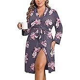 Ekouaer Women Plus Size Robe Knee Length Lightweight Bathrobe Short Kimono Robes with Pockets Maternity Robe 1X-5X