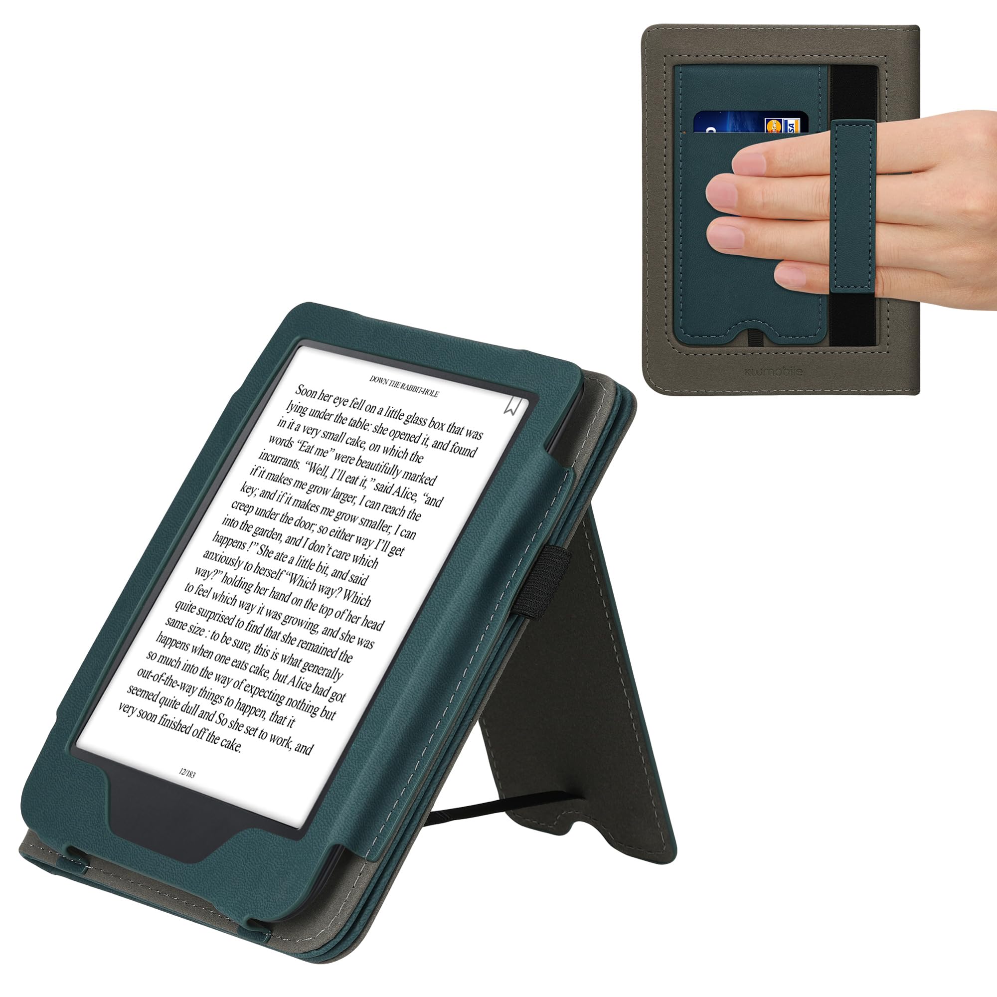 kwmobile Case Compatible with Kobo Clara 2E / Tolino Shine 4 - Cover Faux Nubuck Leather e-Reader Flip Case - Petrol