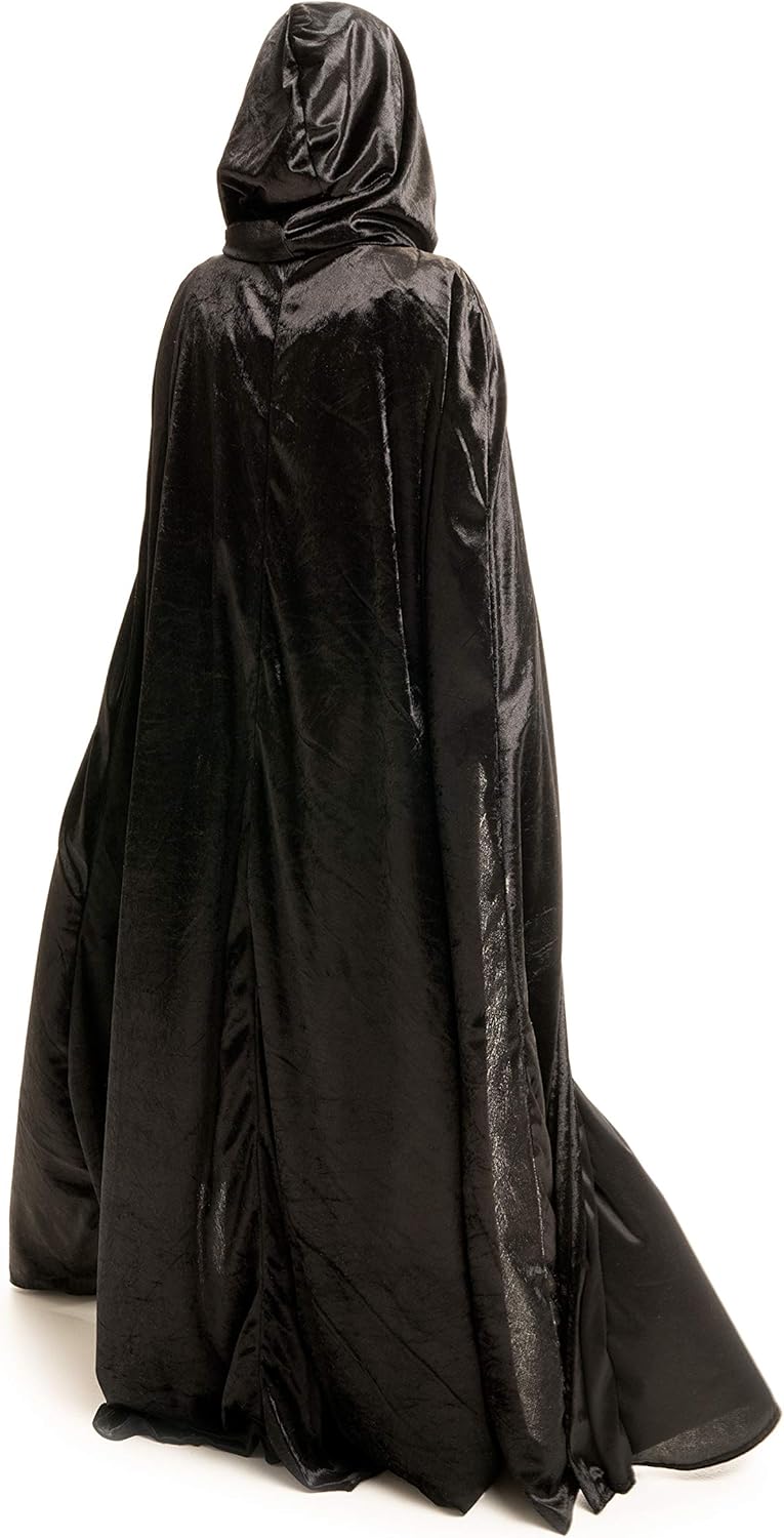 Little Adventures Deluxe Velvet Adult Cloak Cape with Lined Hood (Black): Clothing