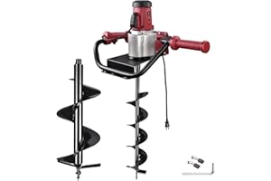 YesHom 1500W Electric 1-Man Post Hole Digger with 6-inch 12-inch Bit Earth Auger Drill 2HP Powerhead for Fence Plant Soil Digging