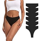 Auithery High Waist Thong Underwear Women Ribbed Cotton Tummy Control Thongs Panties Size S-4XL Pack 6