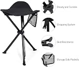 EVER ADVANCED Folding Tripod Stool 53 cm Lightweight Camping Chair Black view 8