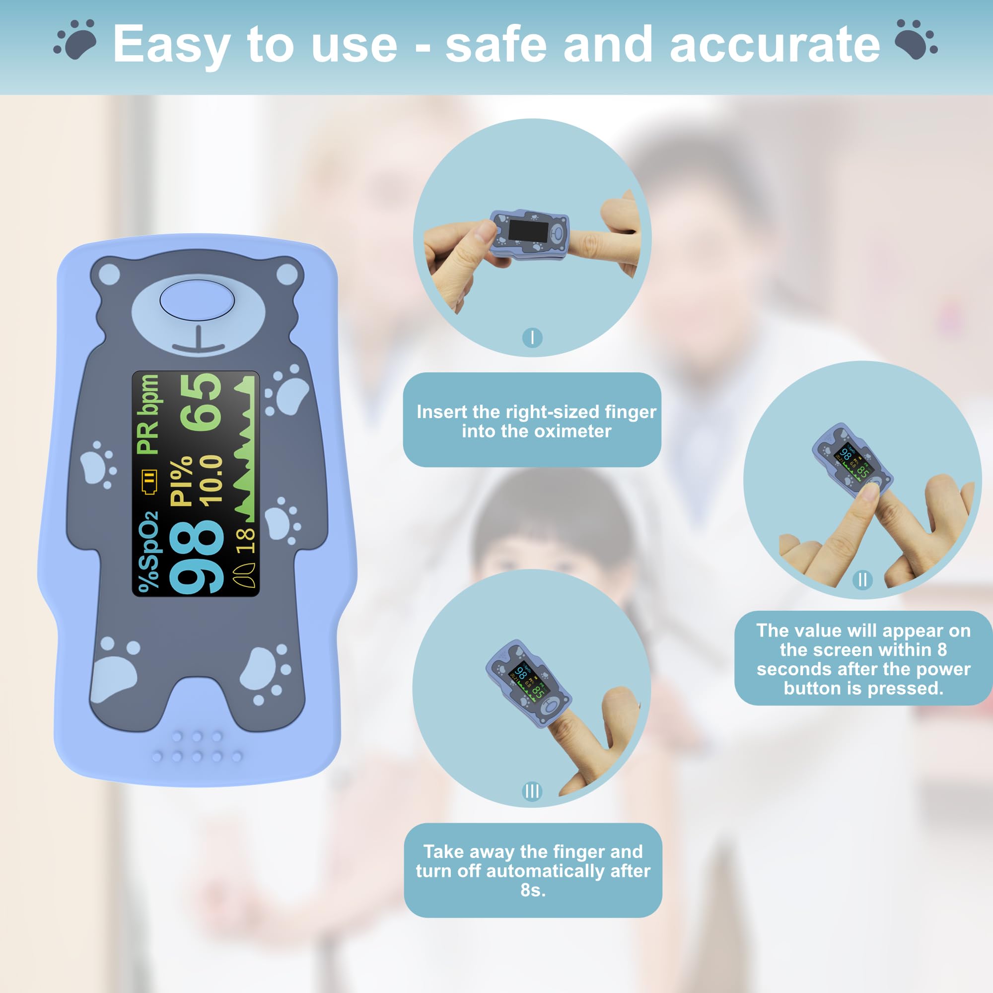 New Version Kids Pulse Oximeter Fingertrip, Blood Oxygen Saturation for Children, Portable Oxygen Meter with OLED Screen Included 2AAA Batteries