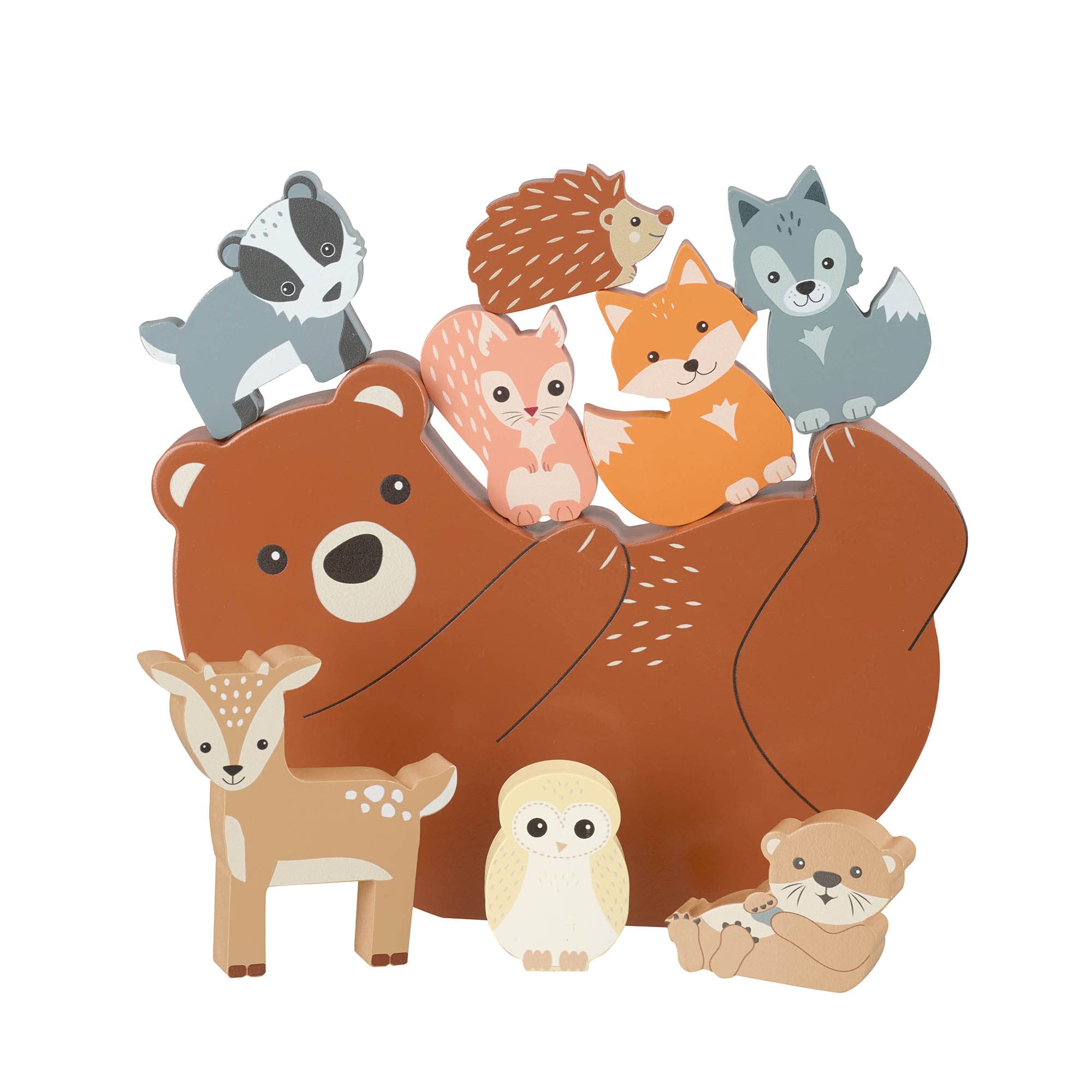 Orange Tree Toys Wooden Stacking and Balancing Toy With Woodland Animals - Bear, Fox, Squirrel, Owl, Beaver and More - for 1 Year Old, Toddler Early Development & Activity