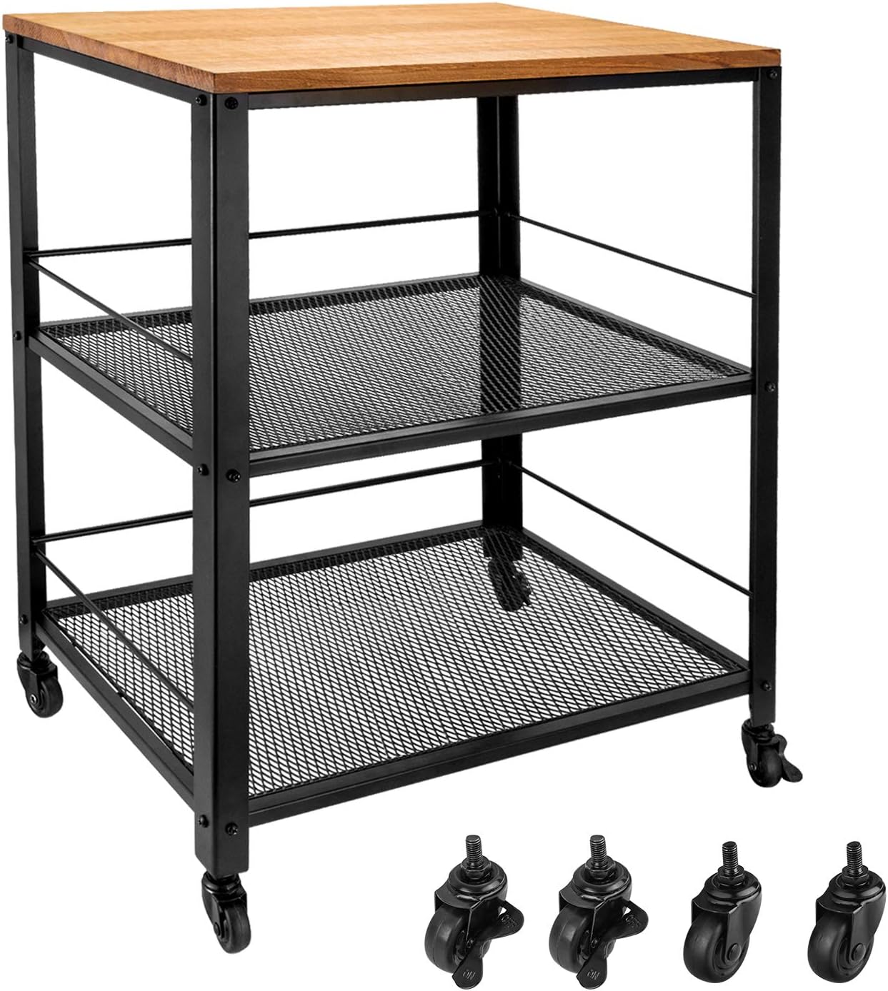 Vintage Serving Cart,3 Tier Rolling Utility Storage Cart, Wood/Metal Kitchen Bar with Wheels