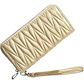 Bakurok Women's Zip Wristlet Wallet - Large Capacity RFID Blocking Clutch Purse Quilted Soft Vegan Leather Travel Organizer