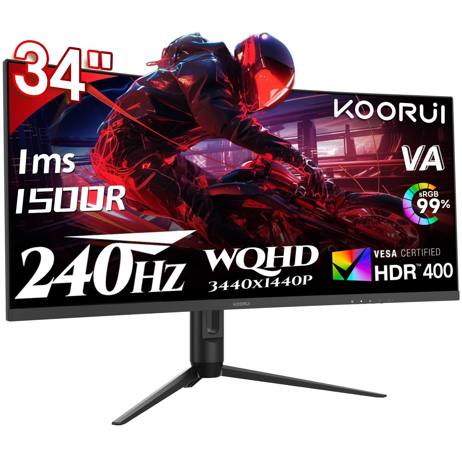 KOORUI 34インチ ゲーミングモニター 曲面ウルトラワイド UWQHD 3440×1440...