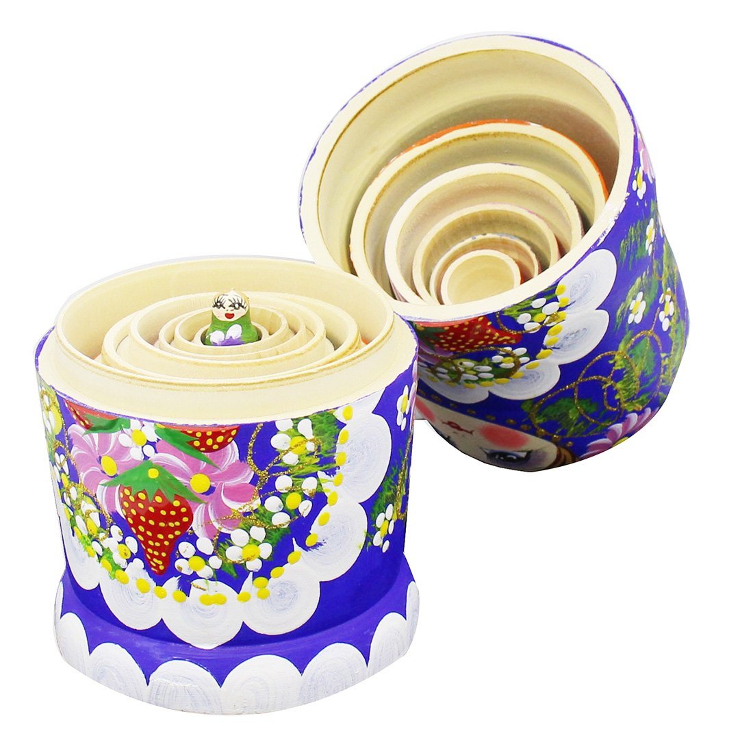 Winterworm® Set of 7 Berries and Flowers Patterns Wooden Nesting Dolls Matryoshka Russian Doll